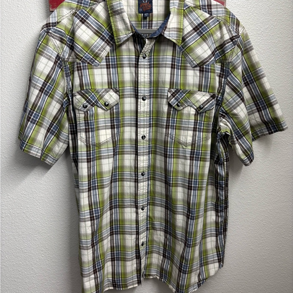 Green and‎ White Casual Button Down Shirt with Western Yokes